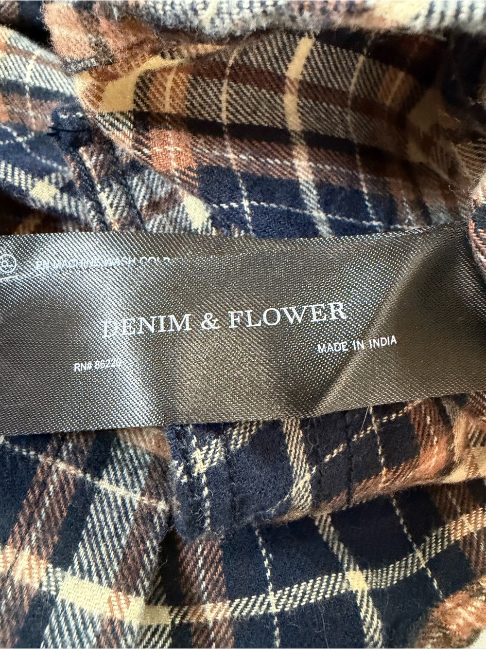 Denim & Flower Navy, Tan and Cream Plaid Button-Up Shirt - Picture 3 of 4
